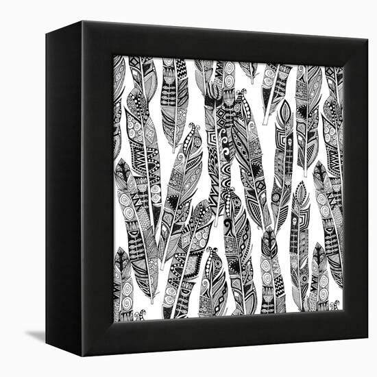 Geo Feathers (Variant 1)-Sharon Turner-Framed Stretched Canvas