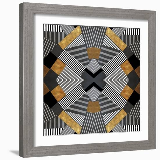 Geo Stripes in Gold & Black I-Lanie Loreth-Framed Art Print