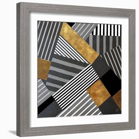 Geo Stripes in Gold & Black II-Lanie Loreth-Framed Art Print