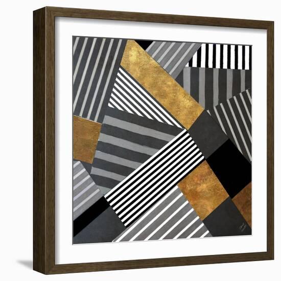 Geo Stripes in Gold & Black II-Lanie Loreth-Framed Art Print