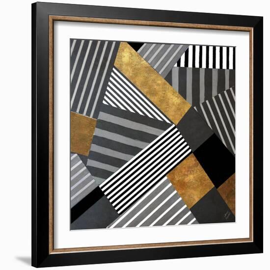 Geo Stripes in Gold & Black II-Lanie Loreth-Framed Art Print