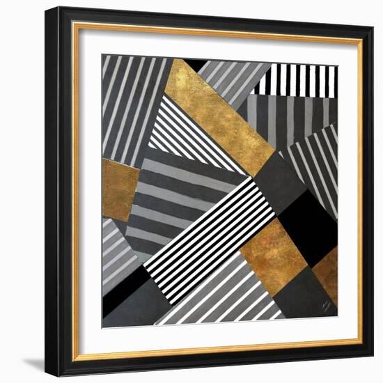 Geo Stripes in Gold & Black II-Lanie Loreth-Framed Art Print