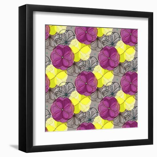 Geometric Abstract Floral Seamless Pattern. Colorful Shapes Composition-meganeura-Framed Art Print