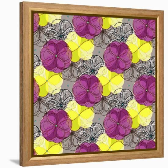 Geometric Abstract Floral Seamless Pattern. Colorful Shapes Composition-meganeura-Framed Stretched Canvas