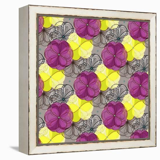 Geometric Abstract Floral Seamless Pattern. Colorful Shapes Composition-meganeura-Framed Stretched Canvas