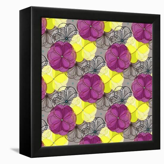 Geometric Abstract Floral Seamless Pattern. Colorful Shapes Composition-meganeura-Framed Stretched Canvas