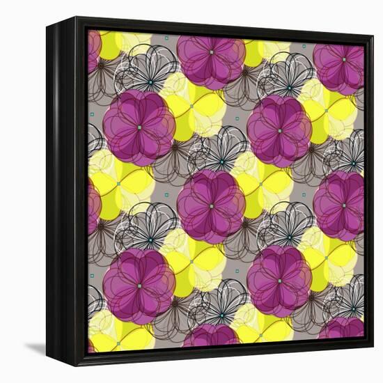 Geometric Abstract Floral Seamless Pattern. Colorful Shapes Composition-meganeura-Framed Stretched Canvas