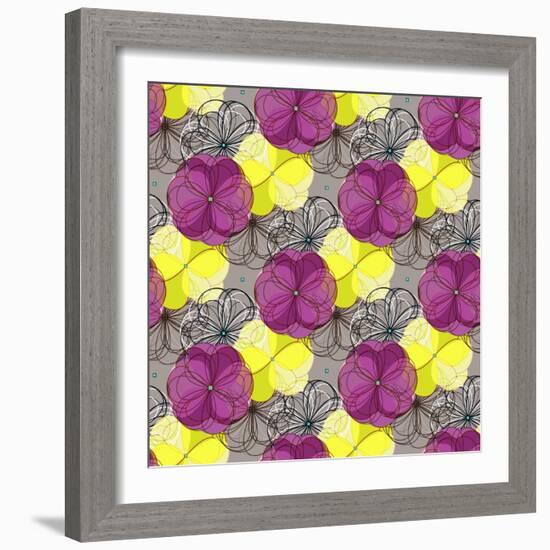 Geometric Abstract Floral Seamless Pattern. Colorful Shapes Composition-meganeura-Framed Art Print