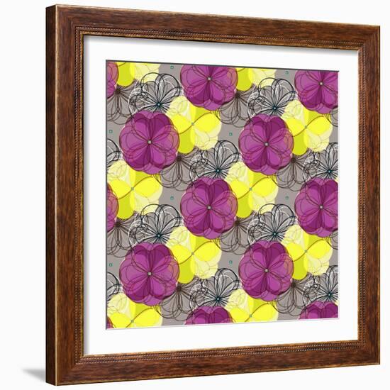 Geometric Abstract Floral Seamless Pattern. Colorful Shapes Composition-meganeura-Framed Art Print