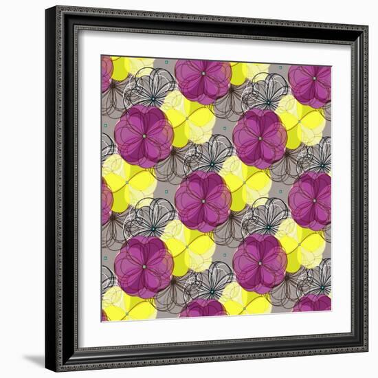 Geometric Abstract Floral Seamless Pattern. Colorful Shapes Composition-meganeura-Framed Art Print