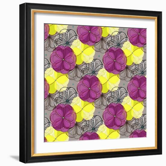 Geometric Abstract Floral Seamless Pattern. Colorful Shapes Composition-meganeura-Framed Art Print