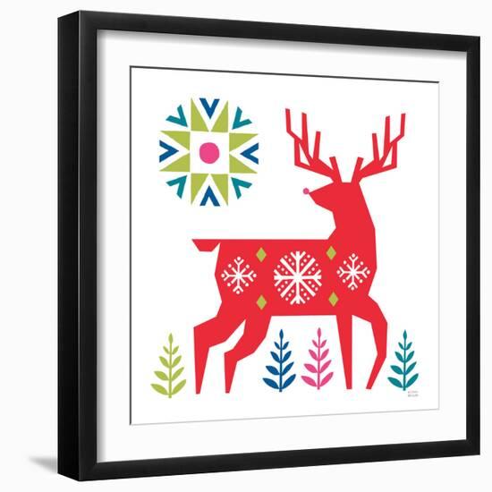 Geometric Holiday Reindeer I Bright-Michael Mullan-Framed Art Print
