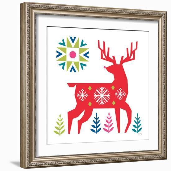 Geometric Holiday Reindeer I Bright-Michael Mullan-Framed Art Print