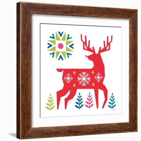 Geometric Holiday Reindeer I Bright-Michael Mullan-Framed Art Print