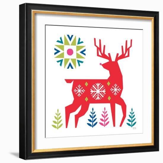 Geometric Holiday Reindeer I Bright-Michael Mullan-Framed Art Print