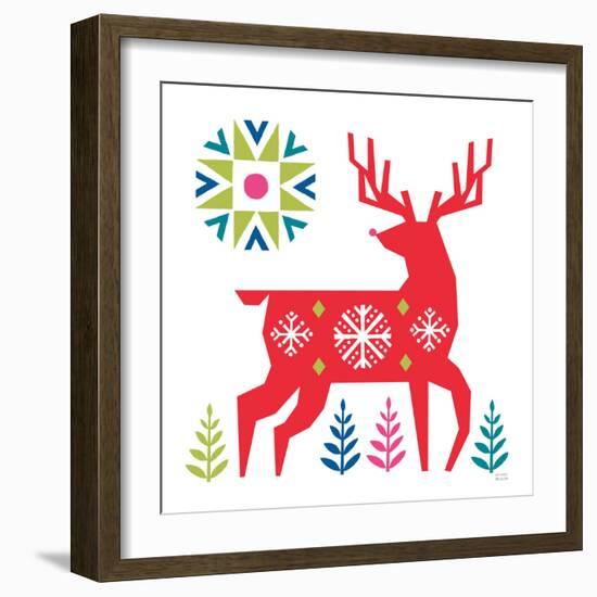 Geometric Holiday Reindeer I Bright-Michael Mullan-Framed Art Print