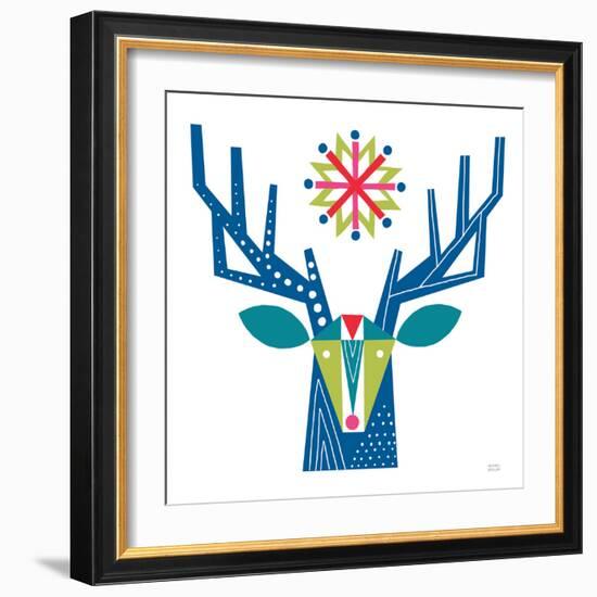 Geometric Holiday Reindeer II Bright-Michael Mullan-Framed Art Print