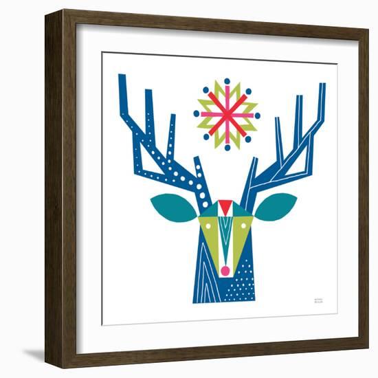 Geometric Holiday Reindeer II Bright-Michael Mullan-Framed Art Print