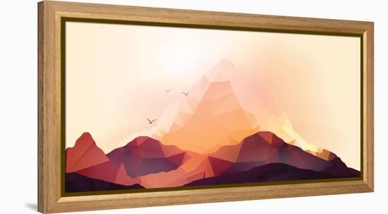 Geometric Mountain and Sunset Background - Vector Illustration-Inbevel-Framed Premier Image Canvas