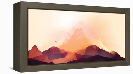 Geometric Mountain and Sunset Background - Vector Illustration-Inbevel-Framed Premier Image Canvas