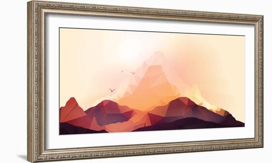 Geometric Mountain and Sunset Background - Vector Illustration-Inbevel-Framed Photographic Print