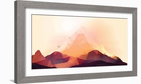 Geometric Mountain and Sunset Background - Vector Illustration-Inbevel-Framed Photographic Print