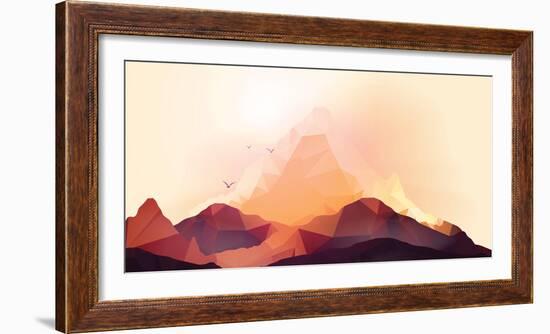 Geometric Mountain and Sunset Background - Vector Illustration-Inbevel-Framed Photographic Print