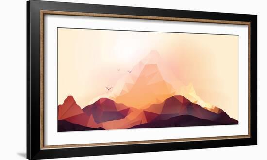 Geometric Mountain and Sunset Background - Vector Illustration-Inbevel-Framed Photographic Print