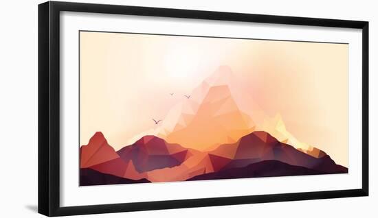 Geometric Mountain and Sunset Background - Vector Illustration-Inbevel-Framed Photographic Print