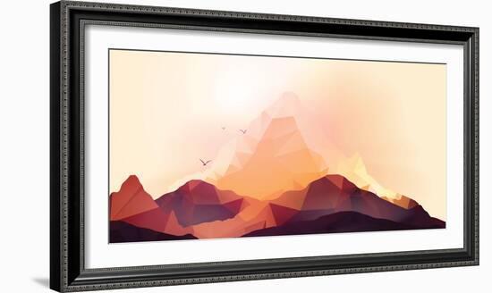 Geometric Mountain and Sunset Background - Vector Illustration-Inbevel-Framed Photographic Print