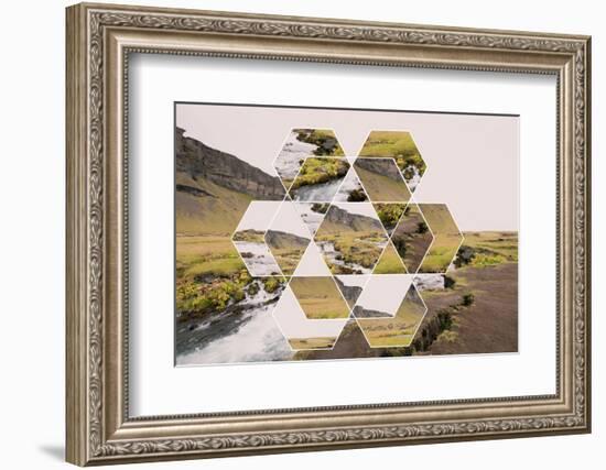 Geometric Mountain Landscape with River and Green Hills-Paolo De Gasperis-Framed Photographic Print