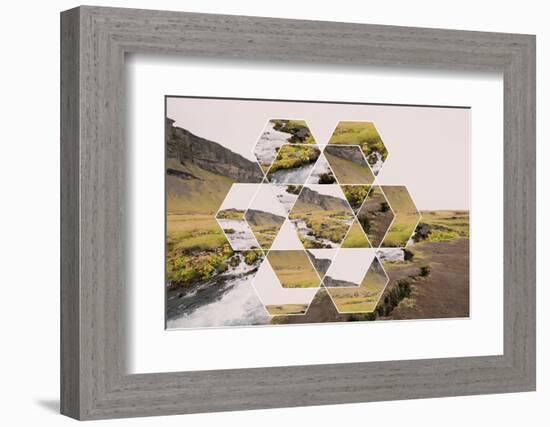 Geometric Mountain Landscape with River and Green Hills-Paolo De Gasperis-Framed Photographic Print