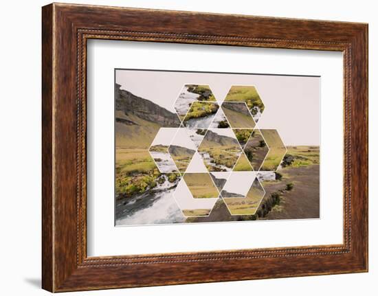 Geometric Mountain Landscape with River and Green Hills-Paolo De Gasperis-Framed Photographic Print