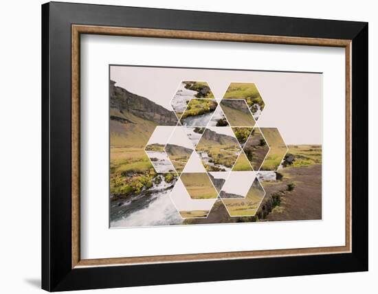 Geometric Mountain Landscape with River and Green Hills-Paolo De Gasperis-Framed Photographic Print