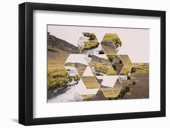 Geometric Mountain Landscape with River and Green Hills-Paolo De Gasperis-Framed Photographic Print