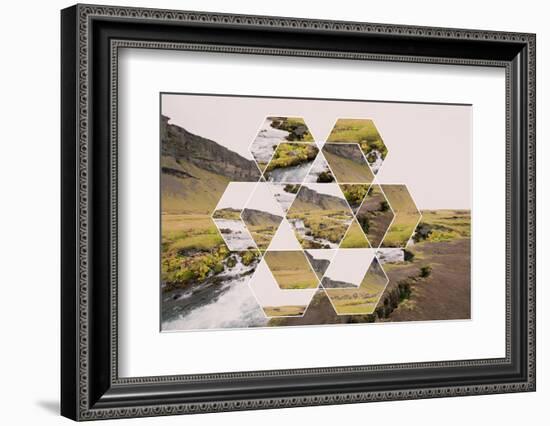 Geometric Mountain Landscape with River and Green Hills-Paolo De Gasperis-Framed Photographic Print