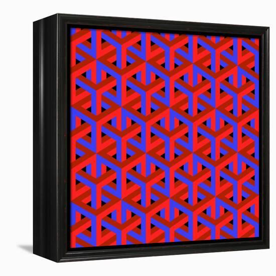 Geometric Optical Art Background in Red and Blue.-jkerrigan-Framed Stretched Canvas