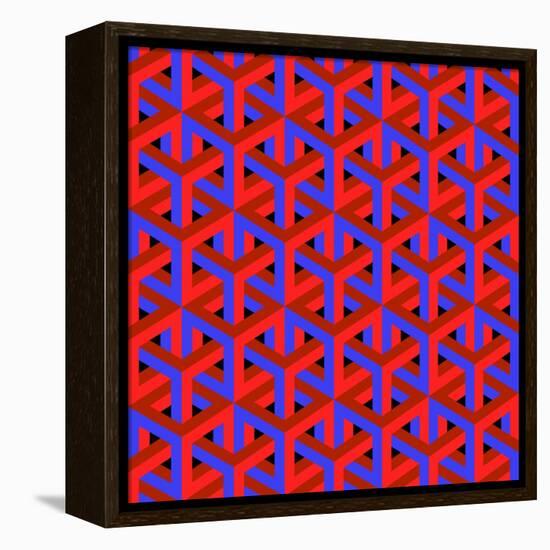 Geometric Optical Art Background in Red and Blue.-jkerrigan-Framed Stretched Canvas