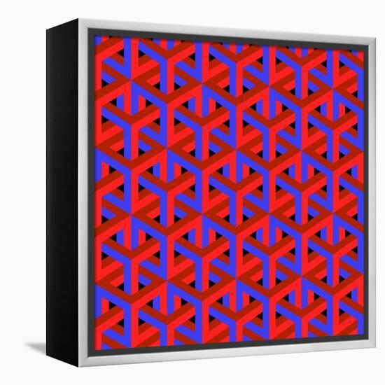 Geometric Optical Art Background in Red and Blue.-jkerrigan-Framed Stretched Canvas