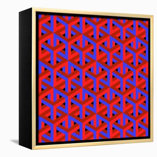 Geometric Optical Art Background in Red and Blue.-jkerrigan-Framed Stretched Canvas