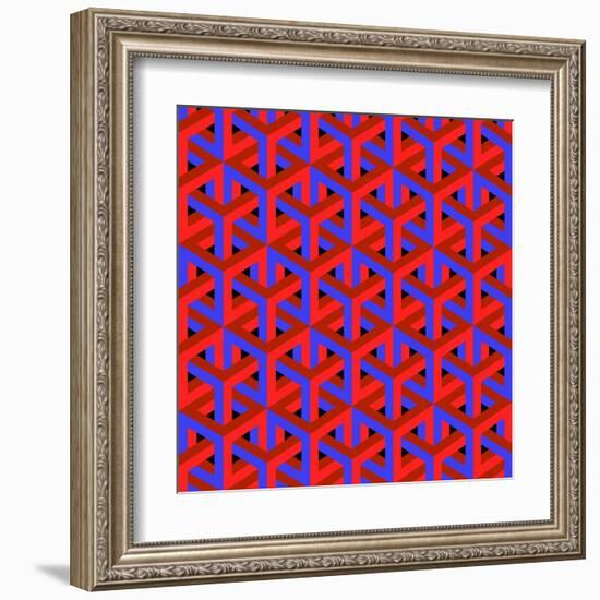 Geometric Optical Art Background in Red and Blue.-jkerrigan-Framed Art Print