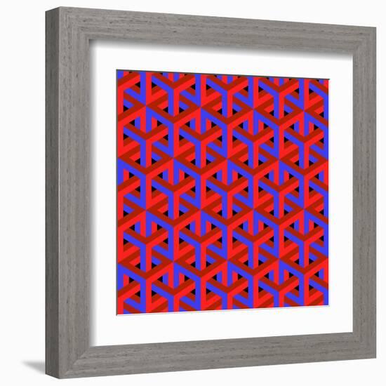 Geometric Optical Art Background in Red and Blue.-jkerrigan-Framed Art Print