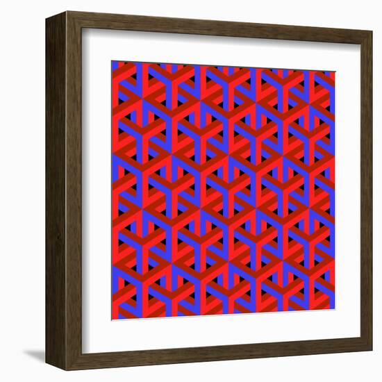 Geometric Optical Art Background in Red and Blue.-jkerrigan-Framed Art Print