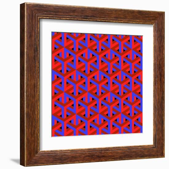 Geometric Optical Art Background in Red and Blue.-jkerrigan-Framed Art Print