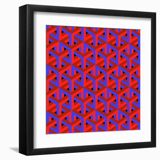 Geometric Optical Art Background in Red and Blue.-jkerrigan-Framed Art Print