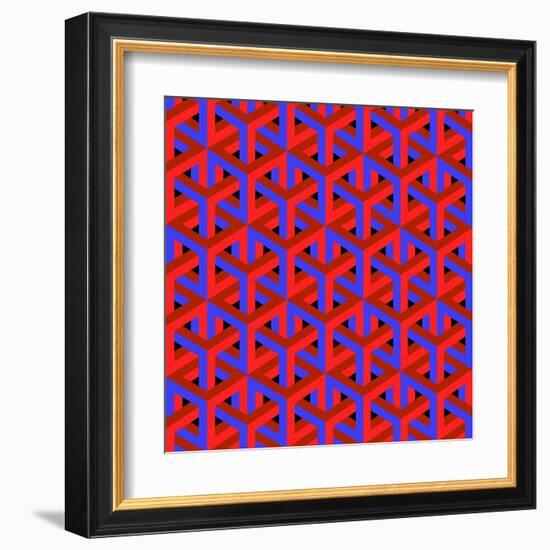 Geometric Optical Art Background in Red and Blue.-jkerrigan-Framed Art Print