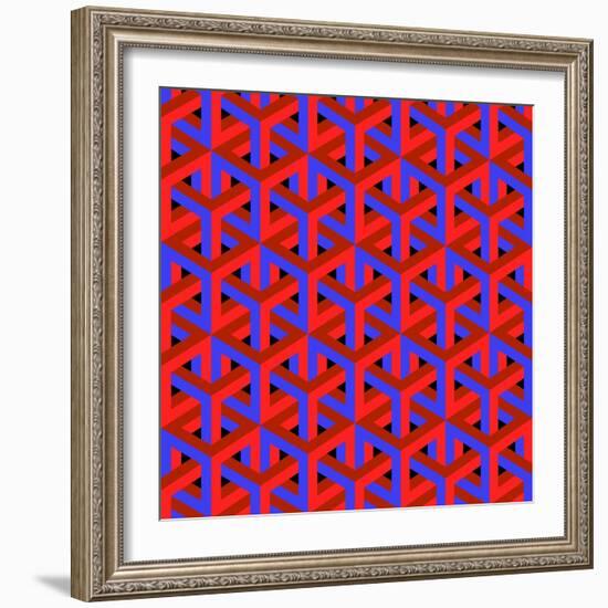 Geometric Optical Art Background in Red and Blue.-jkerrigan-Framed Art Print