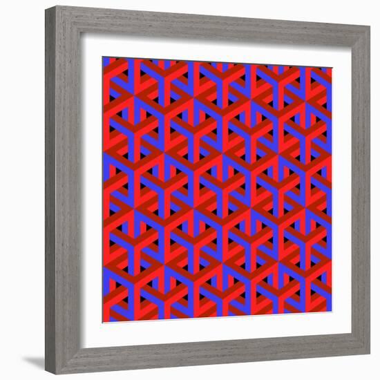 Geometric Optical Art Background in Red and Blue.-jkerrigan-Framed Art Print