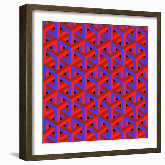 Geometric Optical Art Background in Red and Blue.-jkerrigan-Framed Art Print