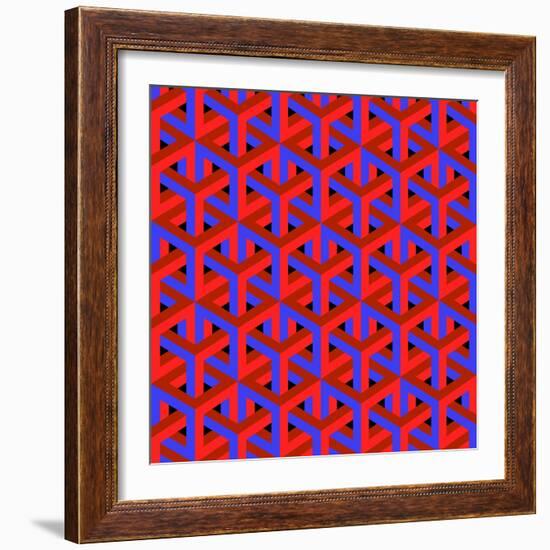 Geometric Optical Art Background in Red and Blue.-jkerrigan-Framed Art Print